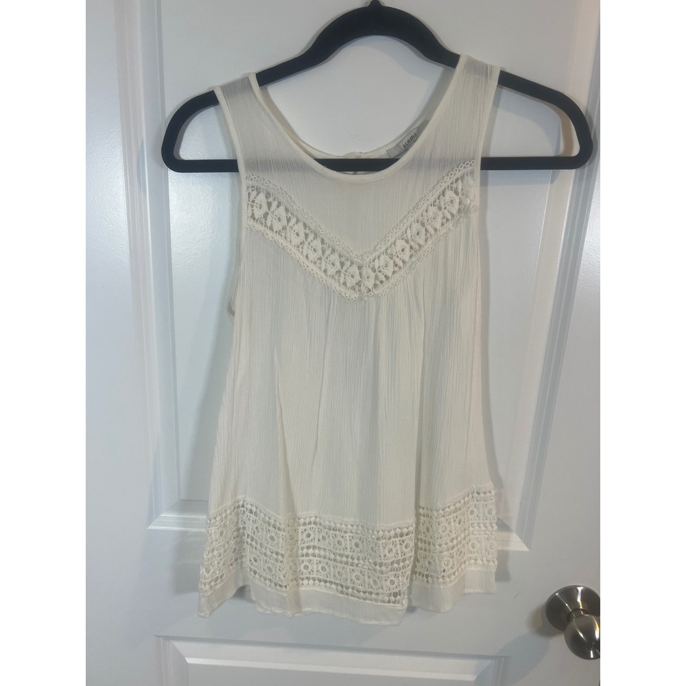 Acemi Women Tank Top Crochet Lace Trim White Size S